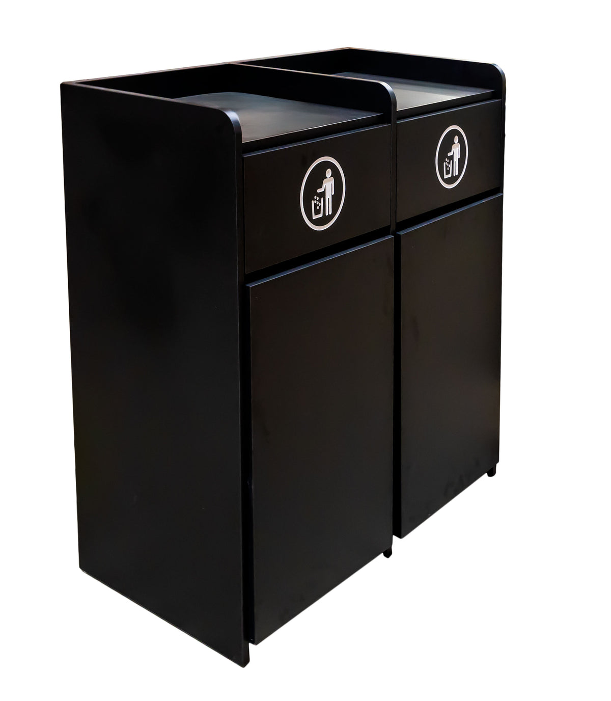 Omcan 48220 black double trash receptacle for two 36 gallon bins