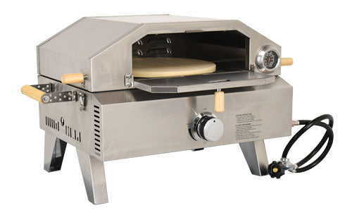 Omcan CE-CN-0748 stainless steel propane pizza oven with foldable legs