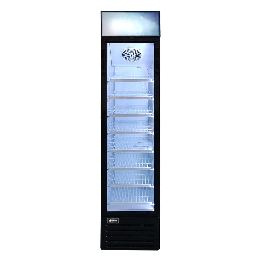 Omcan RS-CN-0145 16.5 inch slim one glass door display refrigerator with lightbox in black