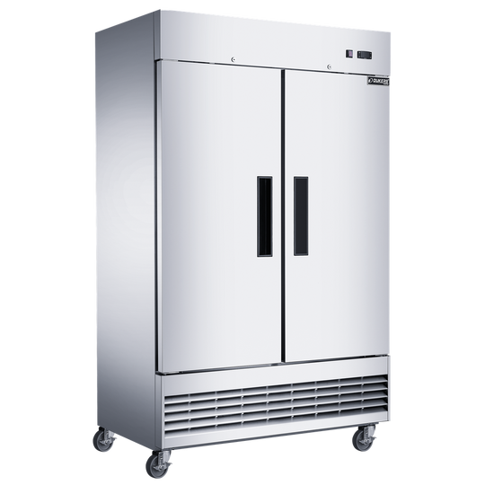 Dukers D47EF shallow depth two solid door reach-in freezer, stainless steel