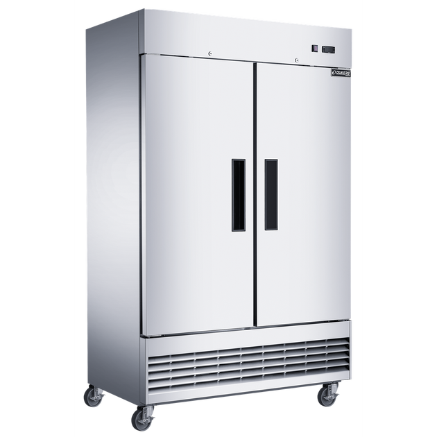 Dukers D47EF shallow depth two solid door reach-in freezer, stainless steel