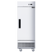 Dukers D28EF reach-in freezer shown with the door open and wire shelves fitted