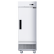 Dukers D28EF reach-in freezer shown with the door open and wire shelves fitted