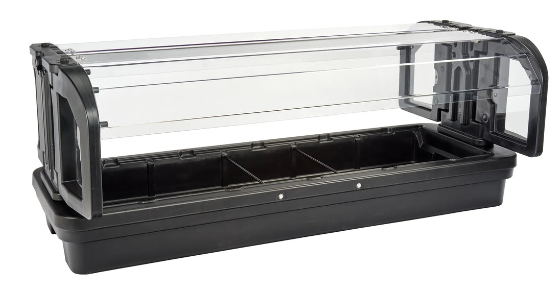 Cambro 6TTFSBSG110 tabletop food bar with sneeze guard black