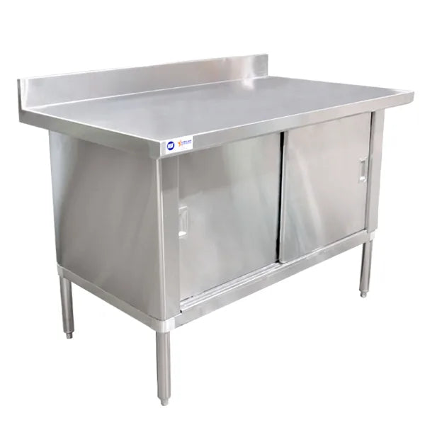 Omcan 24401 30 x 60 inch 304 stainless steel knock down worktable with sliding door cabinet