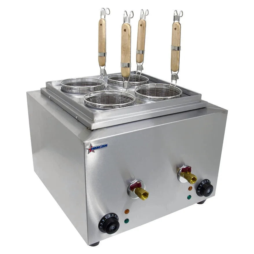 Omcan CE-CN-0004-A double tank electric countertop pasta cooker with baskets