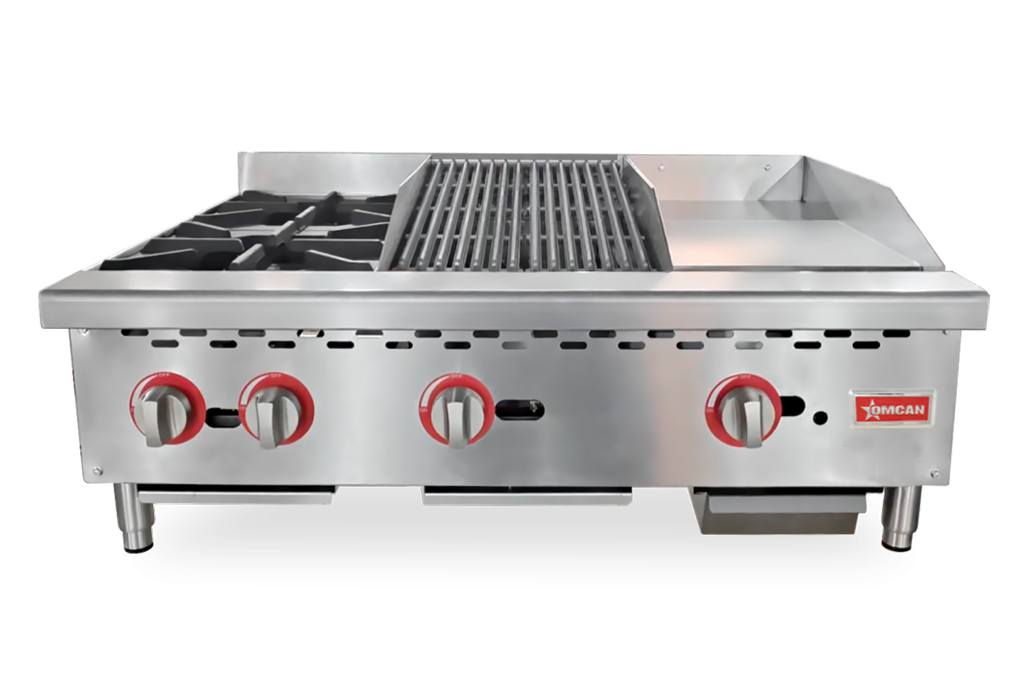 Omcan CE-CN-12H12C12G 36 inch gas hot plate, charbroiler and griddle combo