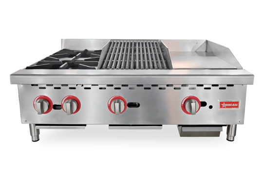 Omcan CE-CN-12H12C12G 36 inch gas hot plate, charbroiler and griddle combo