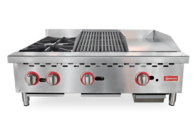 Omcan CE-CN-12H12C12G 36 inch gas hot plate, charbroiler and griddle combo