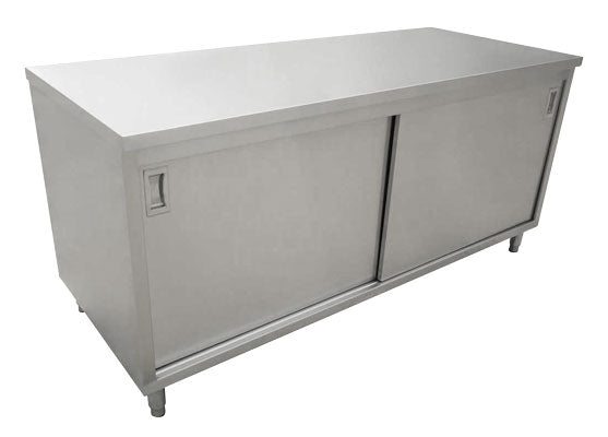 Omcan 44186 24 x 48 inch stainless steel worktable with cabinets and sliding doors