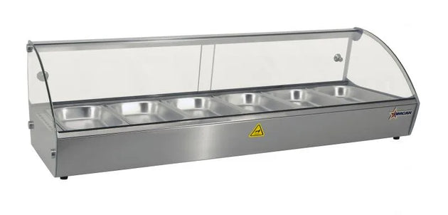 Omcan DW-CN-0006 44 inch curved glass countertop display warmer with six pans