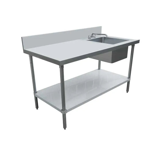 Omcan 44302 24 x 72 inch stainless steel table with right sink and faucet