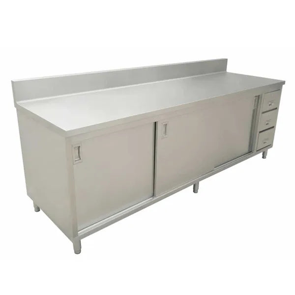 Omcan 43484 60 x 24 Inch worktable with cabinet drawers and sliding doors