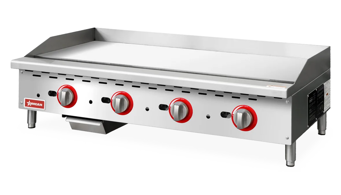 Omcan CE-CN-G48-TP 48 inch countertop gas griddle with thermostatic control