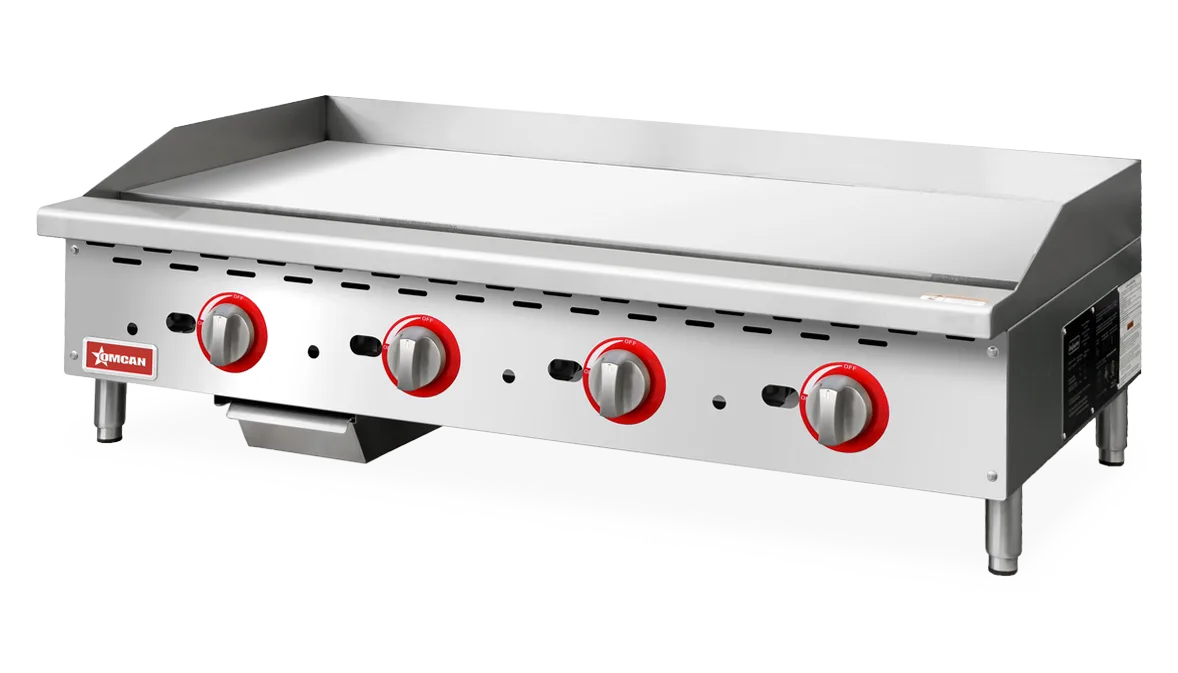 Omcan CE-CN-G48-TP 48 inch countertop gas griddle with thermostatic control