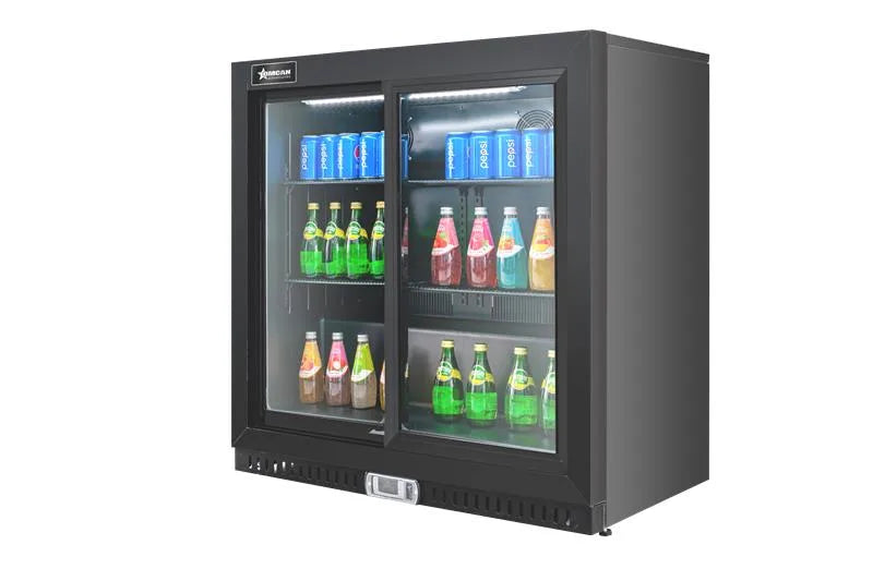 Omcan BB-CN-238S 36 inch black back bar beverage cooler with sliding glass door and lock