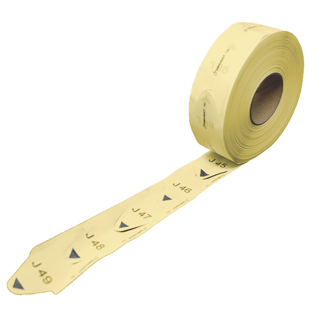Omcan TIM80Y Turn-O-Matic T80 yellow ticket rolls, case of 30
