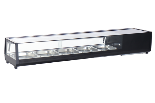 Omcan RS-CN-0132-2 71 inch flat glass refrigerated sushi showcase in black