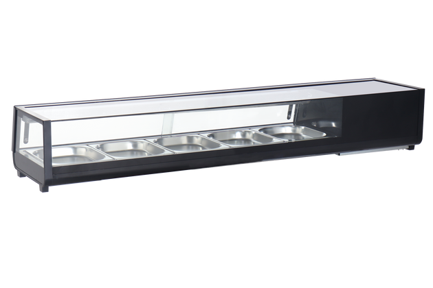 Omcan RS-CN-0132-2 71 inch flat glass refrigerated sushi showcase in black