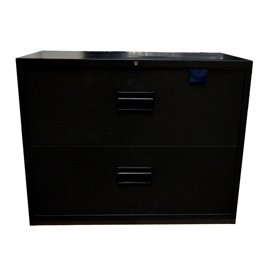 Omcan 13075 36 inch charcoal black legal lateral file cabinet with two drawers