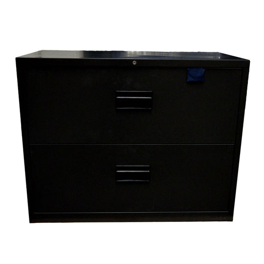 Omcan 13075 36 inch charcoal black legal lateral file cabinet with two drawers