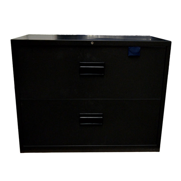 Omcan 13075 36 inch charcoal black legal lateral file cabinet with two drawers