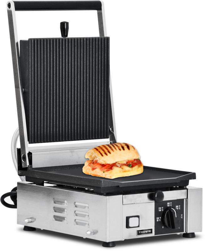 Omcan PG-IT-0483 Trento 10 x 9 inch panini grill with ribbed top and smooth bottom