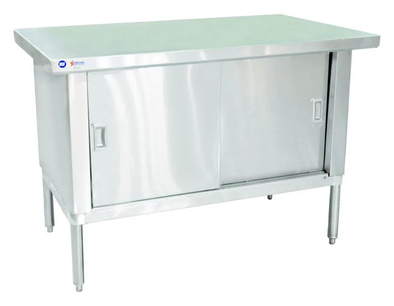 Omcan 24397 30 x 48 inch stainless steel cabinet worktable with sliding doors