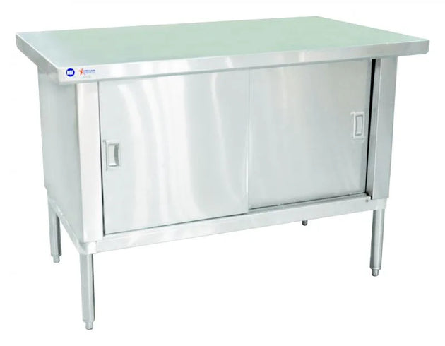 Omcan 24397 30 x 48 inch stainless steel cabinet worktable with sliding doors