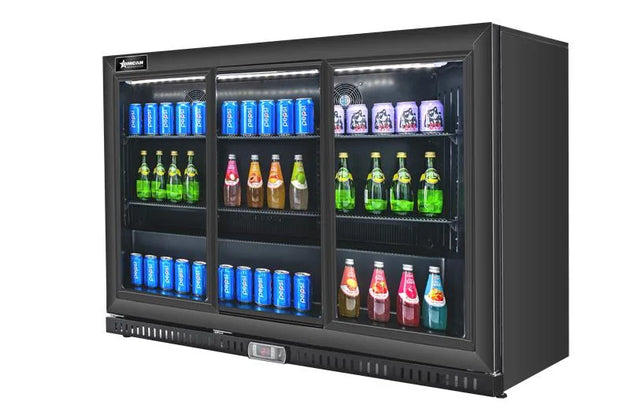 Omcan BB-CN-338S 54 inch back bar beverage cooler three sliding glass doors with lock