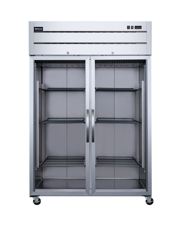 Omcan RE-CN-0054G-TM glass door reach-in refrigerator angled view