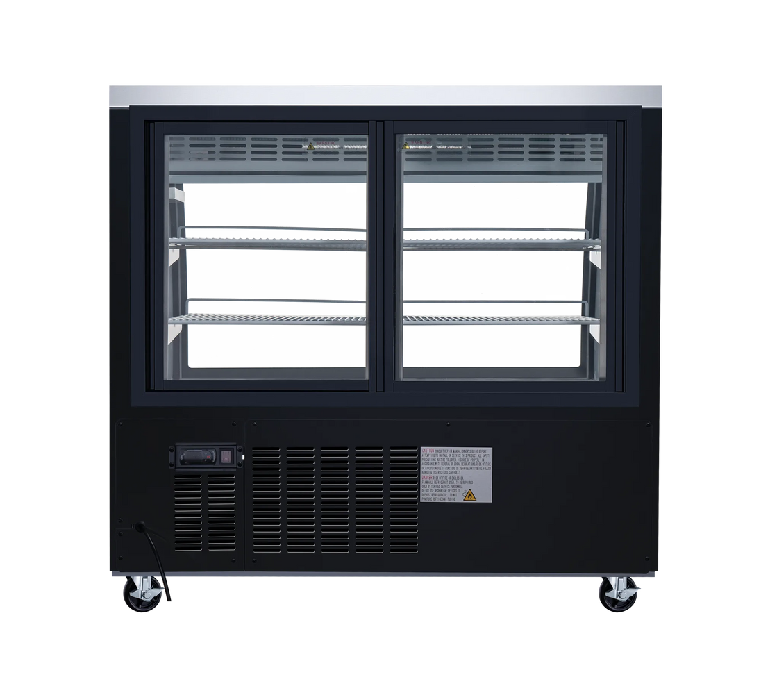 Omcan RS-CN-0120-B sliding door showcase angle view