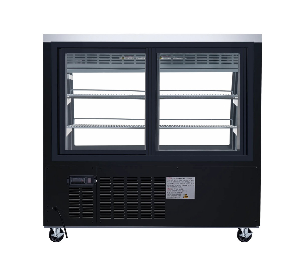 Omcan RS-CN-0120-B sliding door showcase angle view