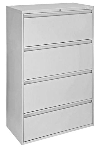 Omcan 45791 36 inch wide light gray lateral file cabinet with four drawers