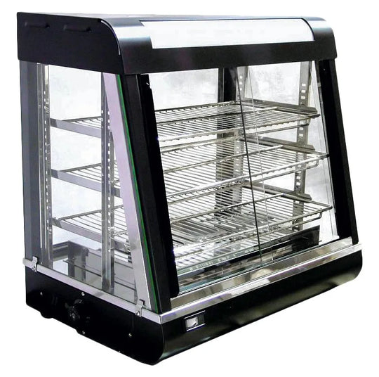 Omcan DW-CN-0686 countertop display warmer with three shelves and sliding doors