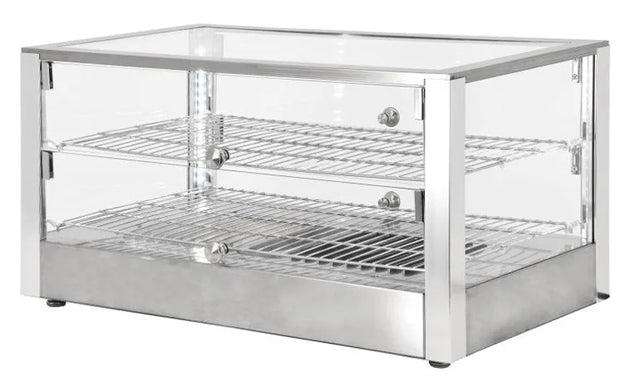Omcan DW-CN-0080-L 28 inch two shelf square glass countertop display warmer