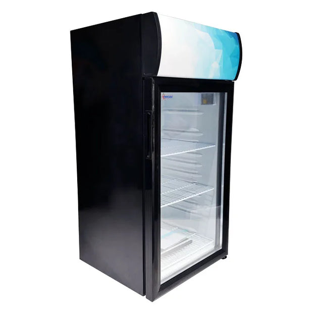 Omcan RS-CN-0080-B black countertop display refrigerator with glass door