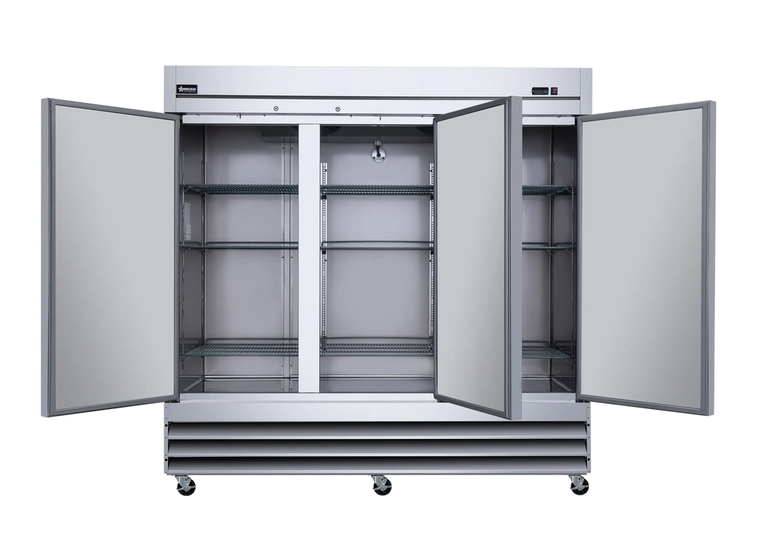 Omcan RE-CN-0067-HC reach-in refrigerator angled view