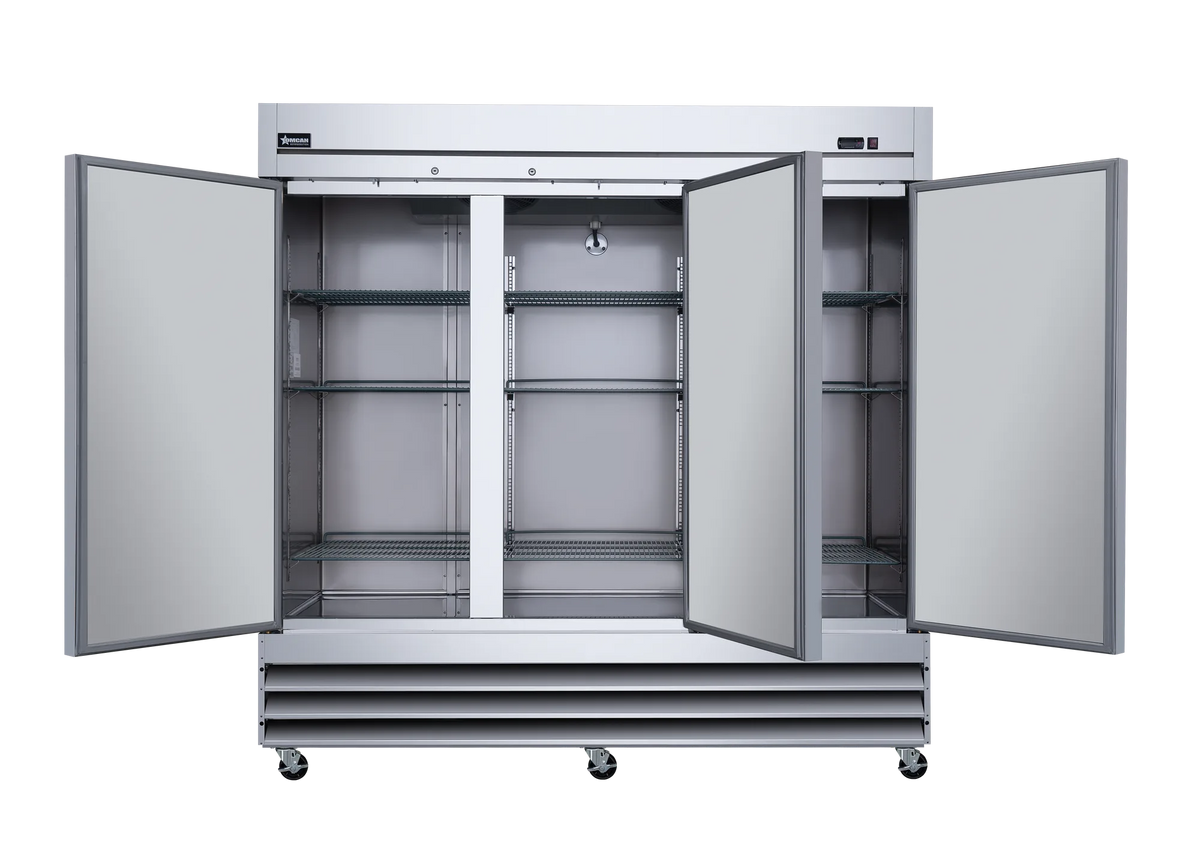 Omcan RE-CN-0067-HC reach-in refrigerator angled view