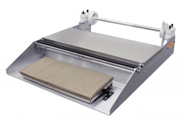 Omcan SE-US-0533-S one roll capacity film wrapping machine with mounting axles and hot plate