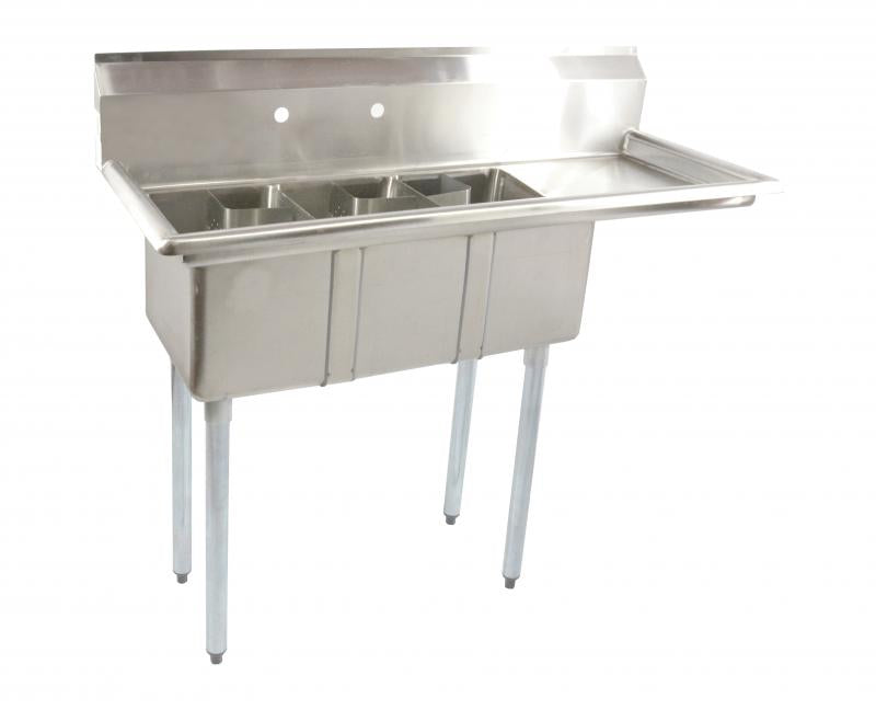 Omcan 39763 three tub space saver sink with 16 inch right drainboard