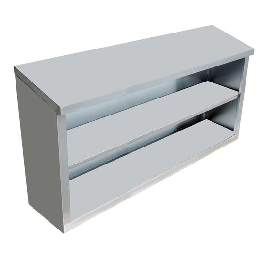 Omcan 46409 15 x 48 inch stainless steel open wall cabinet with sloped top
