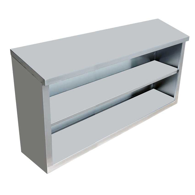 Omcan 46409 15 x 48 inch stainless steel open wall cabinet with sloped top