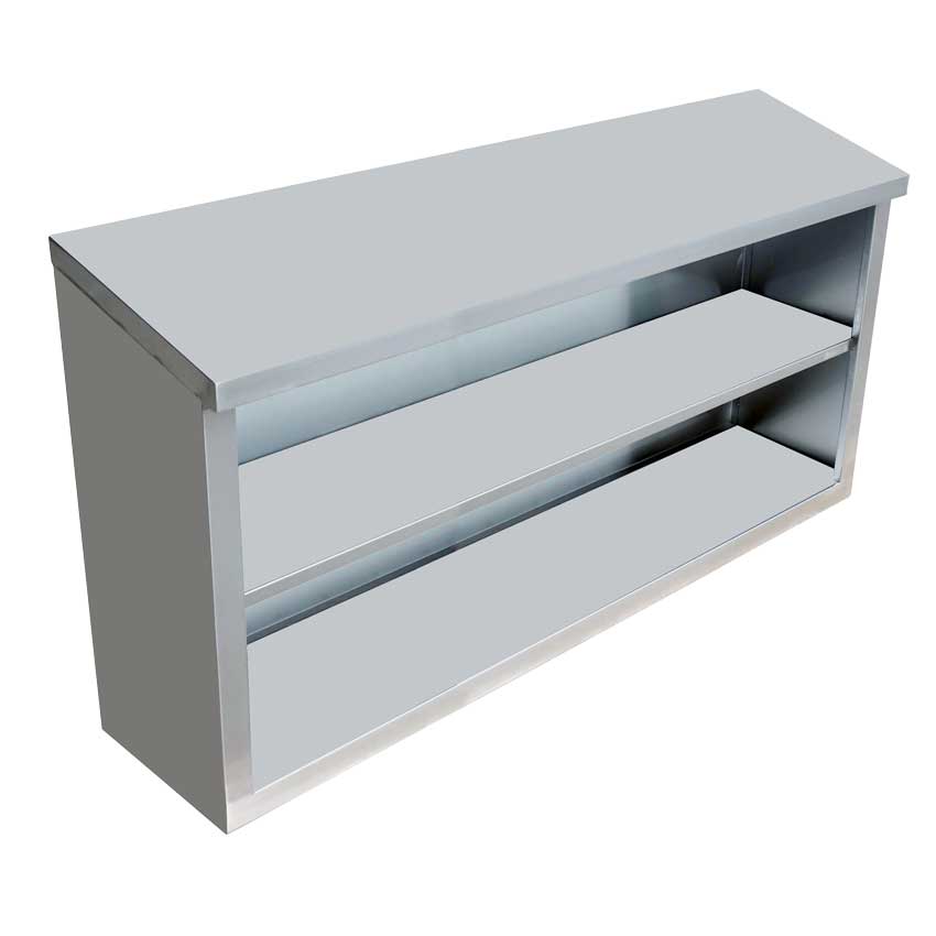 Omcan 46409 15 x 48 inch stainless steel open wall cabinet with sloped top