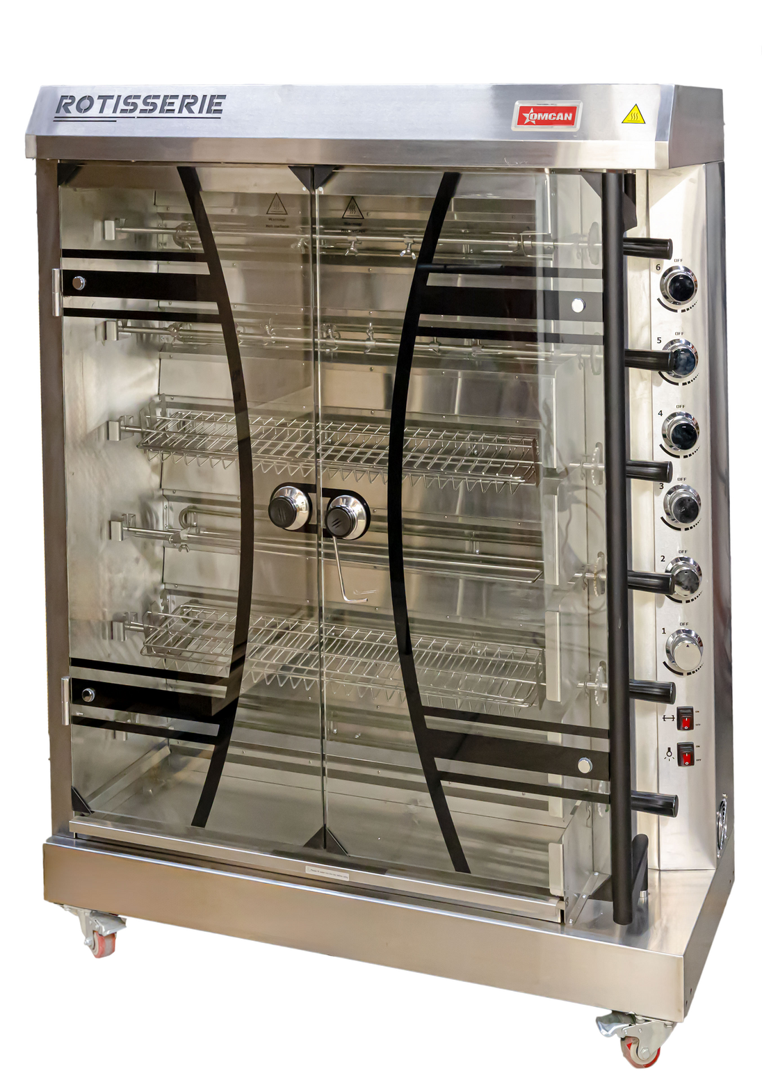 Omcan CE-CN-0006-R 46 inch electric rotisserie with six spits and tempered glass doors