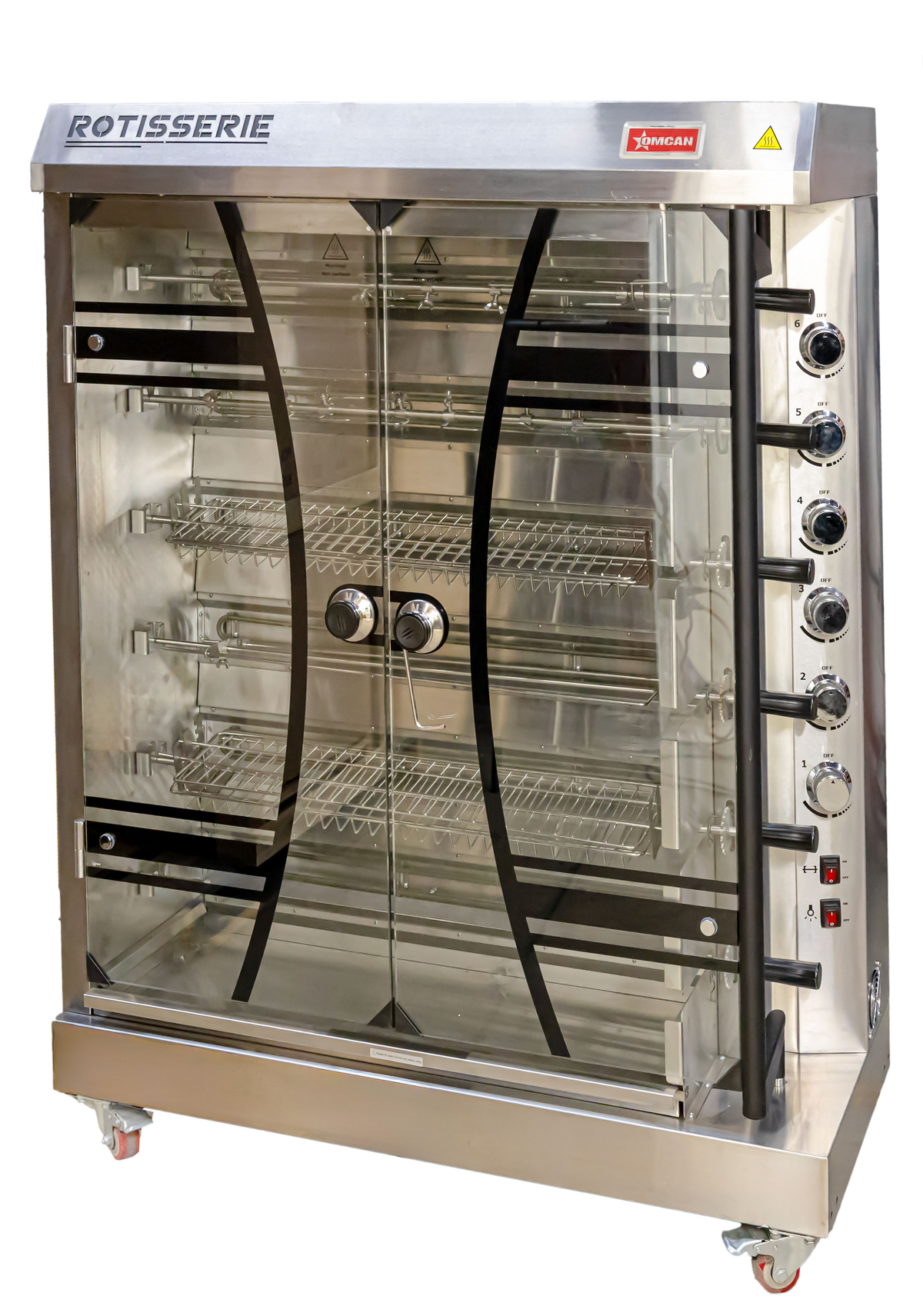 Omcan CE-CN-0006-R 46 inch electric rotisserie with six spits and tempered glass doors