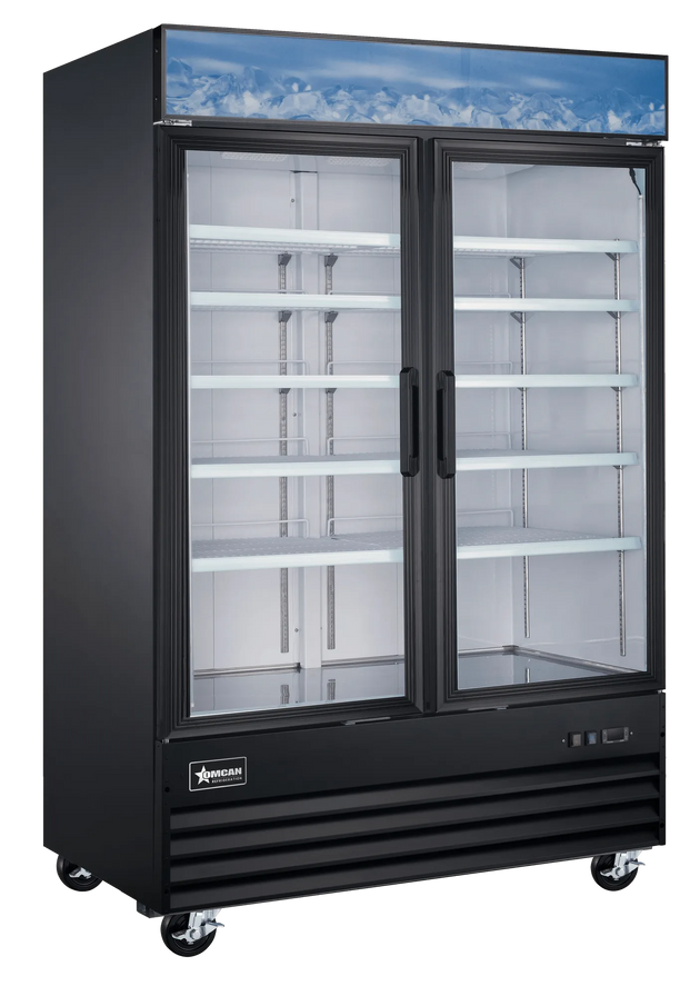 Omcan FR-CN-0045-HC-BK 53 inch black two glass door display freezer