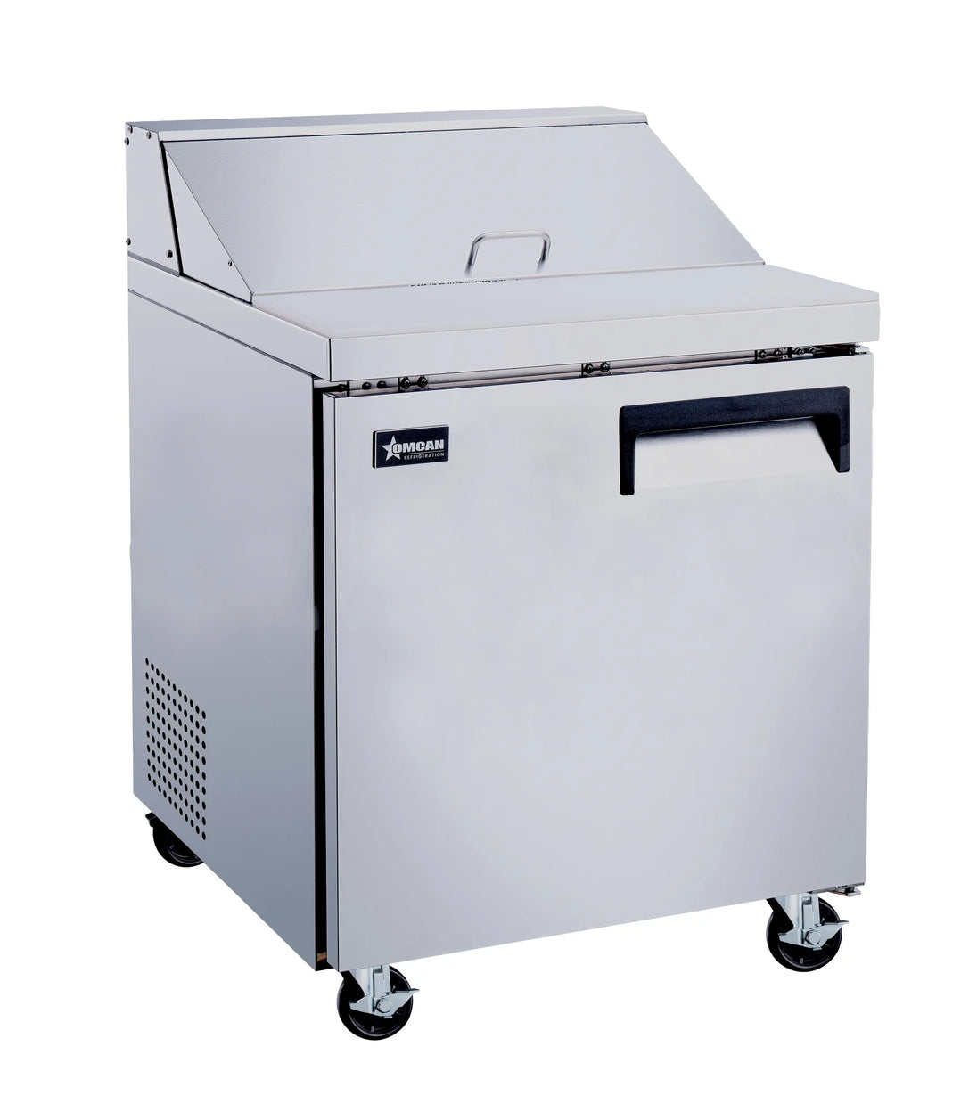 Omcan PT-CN-0686-L-HC 28 inch one door refrigerated sandwich prep table left hand opening