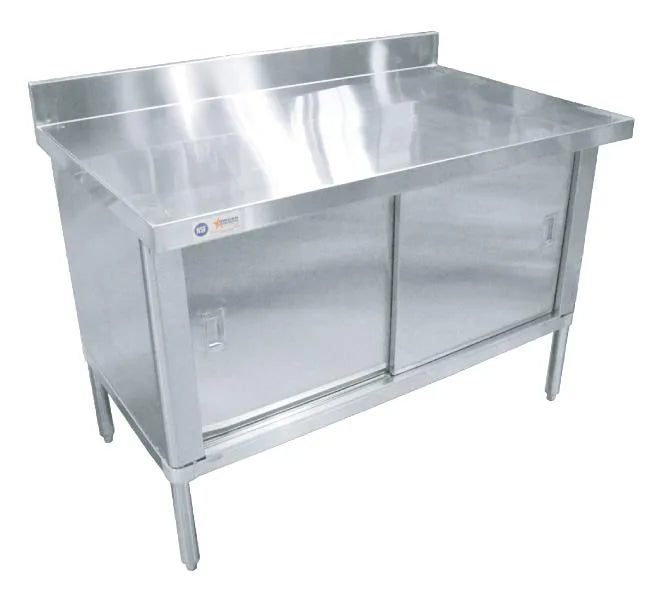 Omcan 28644 30 x 72 inch 430 stainless steel knock down worktable with sliding door cabinet