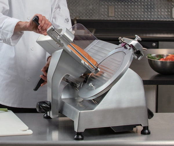 Omcan MS-CN-0195 8 inch belt driven meat slicer with built in sharpener